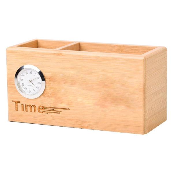 APH 01 WOODEN PEN STAND CARD HOLDER WITH CLOCK